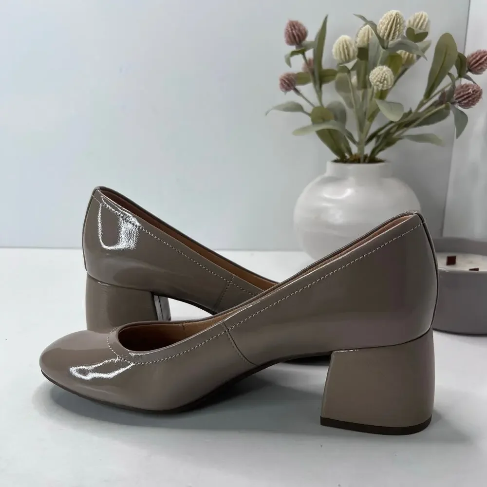 Vionic Carmel Patent Leather Slip On Chunky Heel Taupe Women's 9 M NWOB - Picture 7 of 11